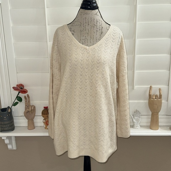 Chico's Drama Cable Pullover V-neck Sweater Oatmeal - Picture 1 of 14